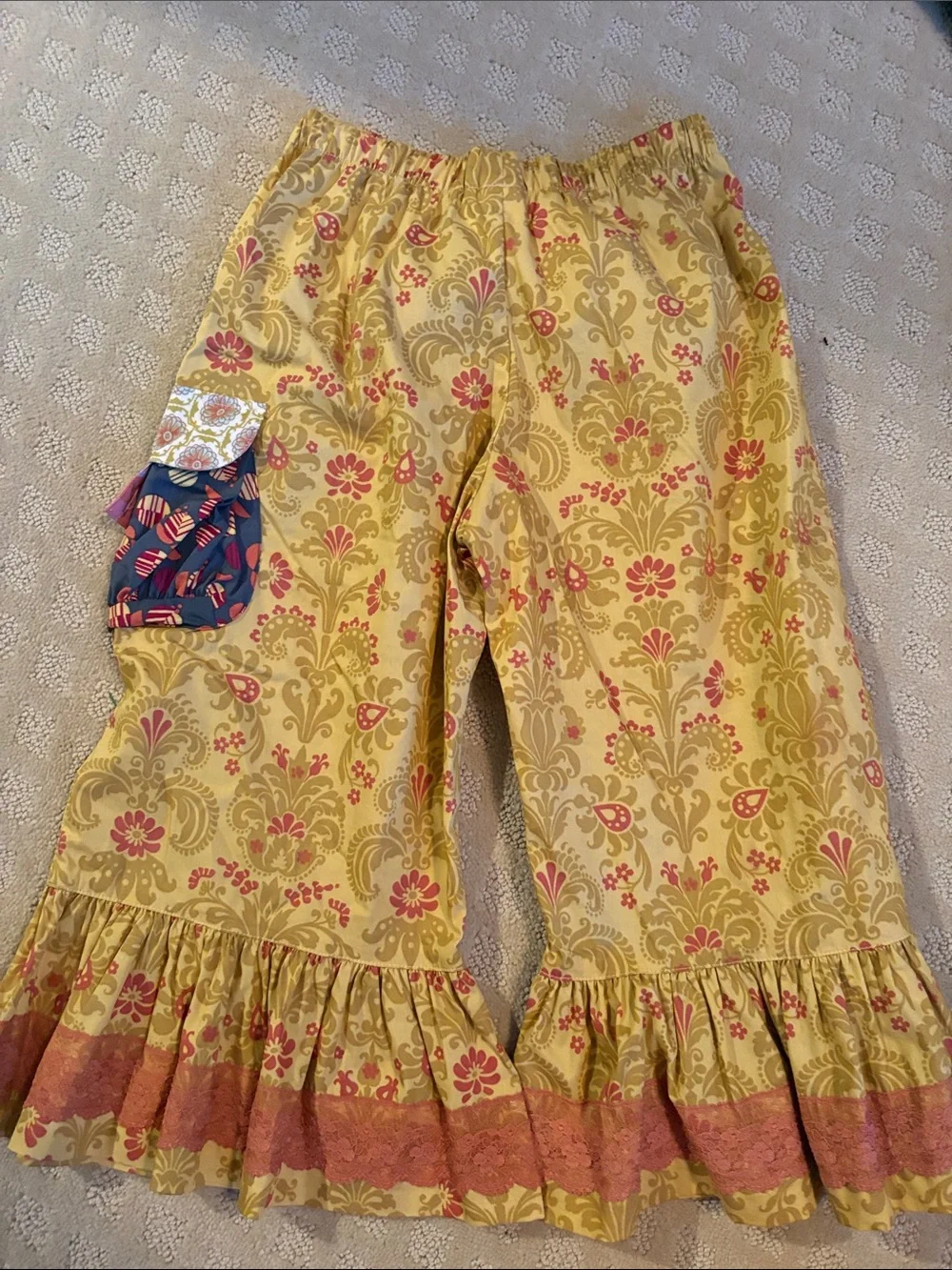 Matilda Jane Yellow Floral Ruffle Bottoms with Pink Accents